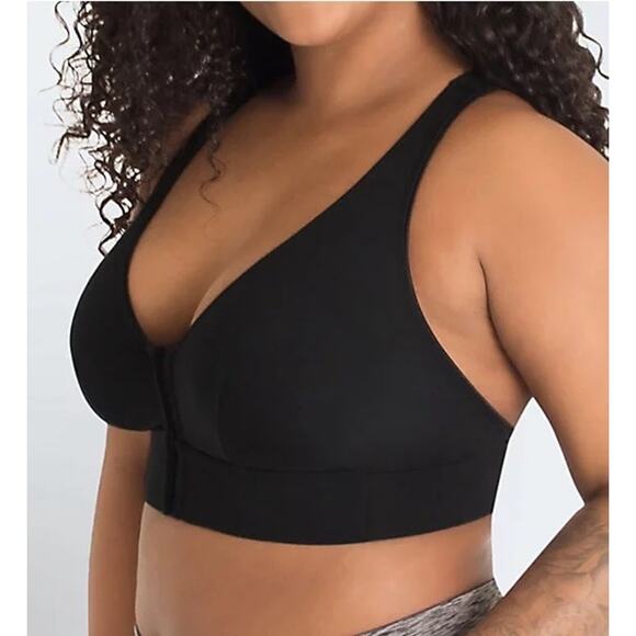 Leading Lady Front Close Cross Back Comfort Bra Women's 4X Black - Picture 2 of 6